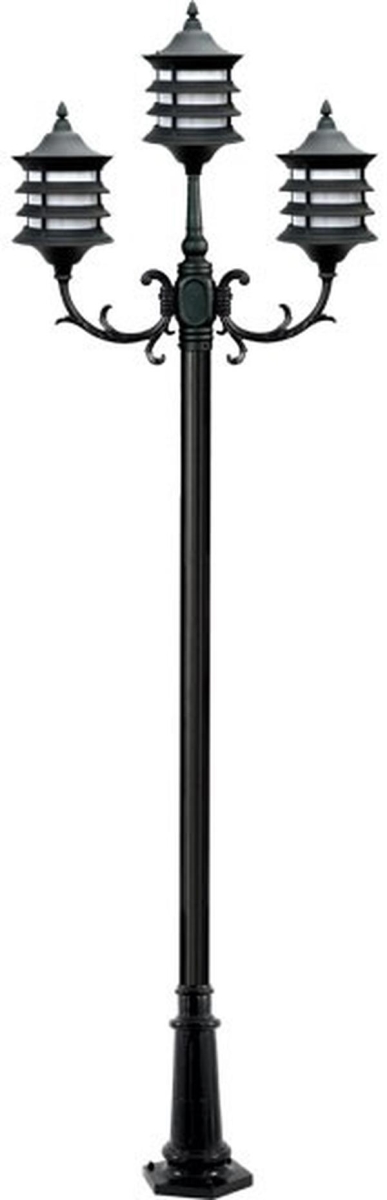 GM1823-B 120V E26 3X Cast Aluminium 3 Post Top Light Fixture Pole Plus Base, Black
