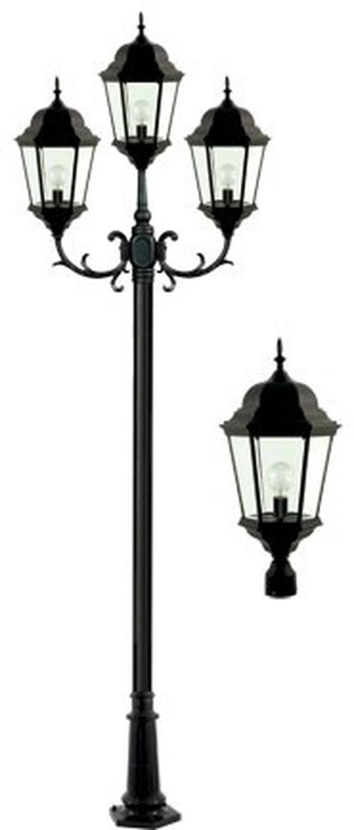 GM2353-B 120V E26 Cast Aluminium 3 Post Top Light Fixture Pole Plus Base, Black