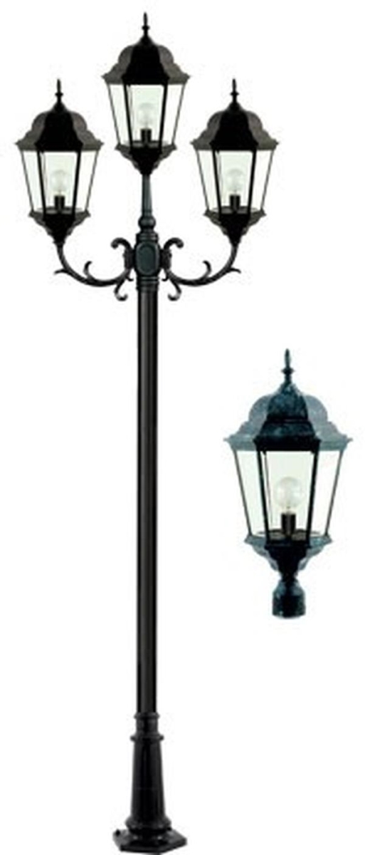 GM2353-VG 120V E26 Cast Aluminium 3 Post Top Light Fixture Pole Plus Base, Verde Green