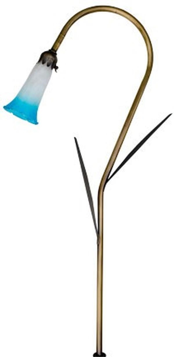 LV114L-BLUE-L3-30K-ABS 12V G4 LED 3W 30K Cast Brass Blue Flower Glass Path Light with Leaf, Antique Brass