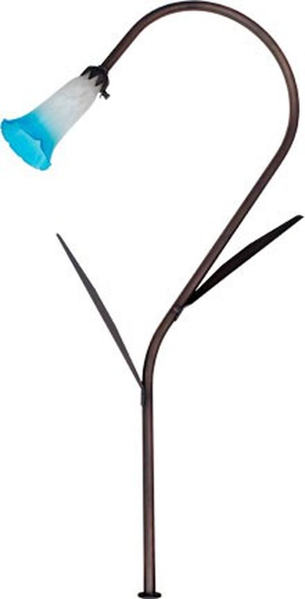 LV114L-BLUE-L3-AMB-B 12V G4 LED 3W Amber Cast Brass Blue Flower Glass Path Light with Leaf, Black
