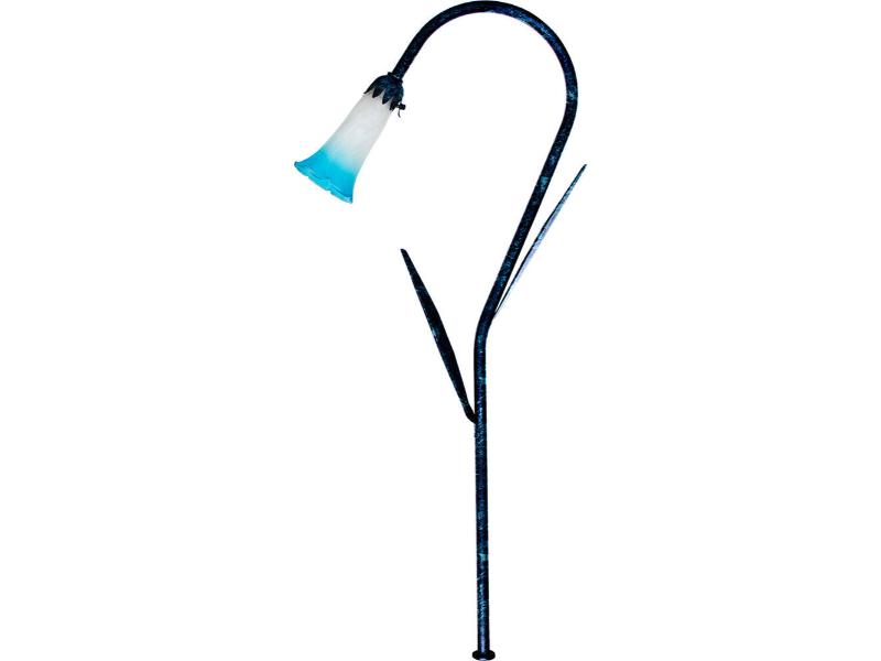LV114L-BLUE-VG 12V G4 Cast Brass Blue Flower Glass Path Light with Leaf, Verde Green