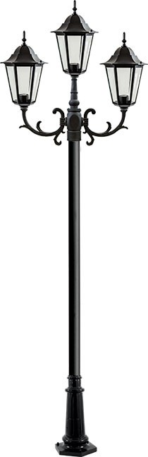 GM1323S-B 120V E26 3X Cast Aluminium 3 Post Top Light Fixture Pole Plus Base, Black