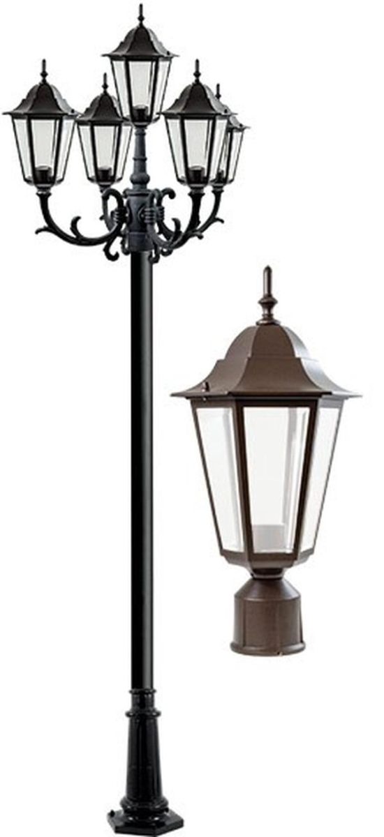 GM1325S-BZ 120V E26 5X Cast Aluminium 5 Post Top Light Fixture Pole Plus Base, Bronze