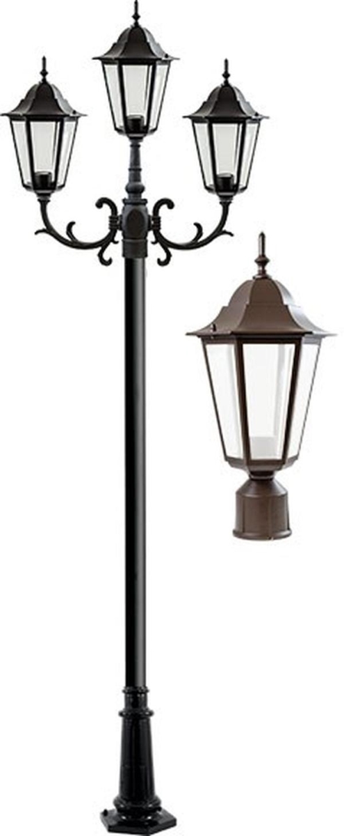 GM1323S-BZ 120V E26 3X Cast Aluminium 3 Post Top Light Fixture Pole Plus Base, Bronze