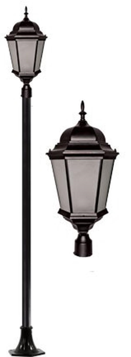 GM2351-B-FR 120V E26 Frost Cast Aluminium 1 Post Top Light Fixture Pole Plus Base, Black