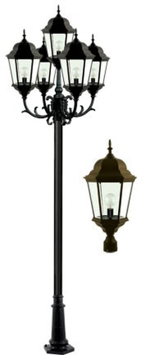 GM2355-BZ 120V E26 Cast Aluminium 5 Post Top Light Fixture Pole Plus Base, Bronze