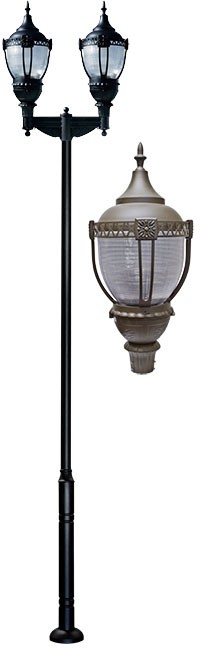 GM9102-BZ 120V E39 Cast Aluminium 2 Post Top Light Fixture Pole Plus Base, Bronze
