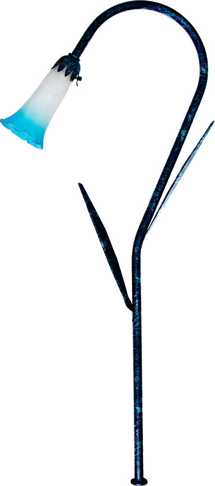 LV114L-BLUE-L3-AMB-VG 12V G4 LED 3W Amber Cast Brass Blue Flower Glass Path Light with Leaf, Verde Green