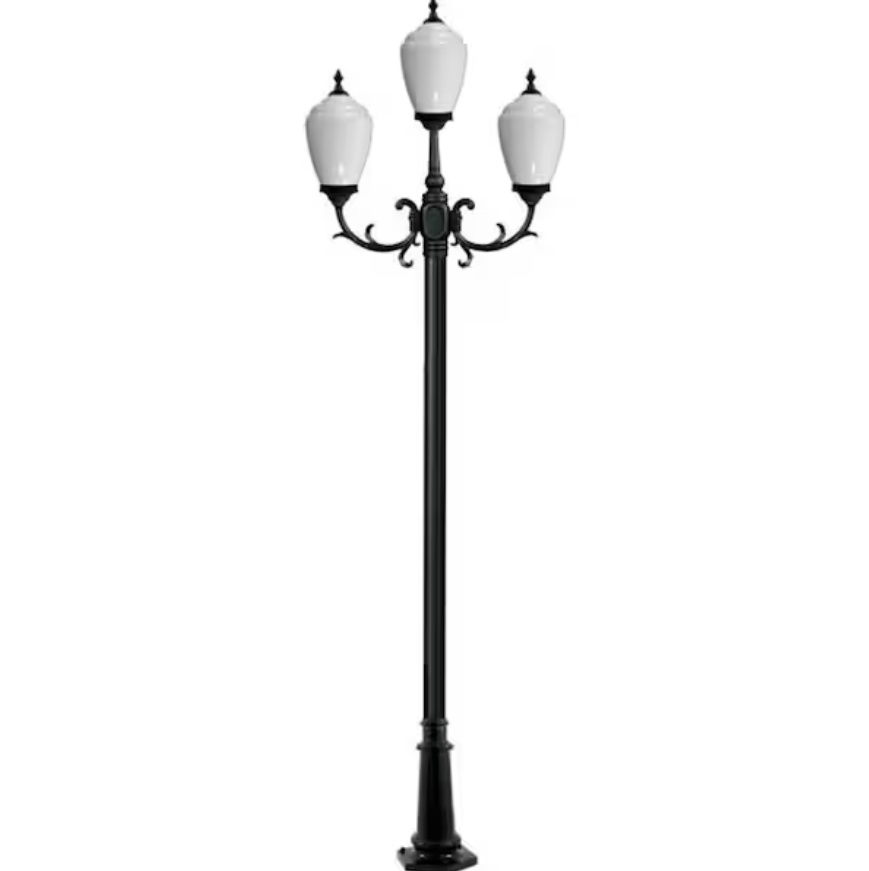 GM2853-VG 120V E26 3X Cast Aluminium 3 Post Top Light Fixture Pole Plus Base, Verde Green