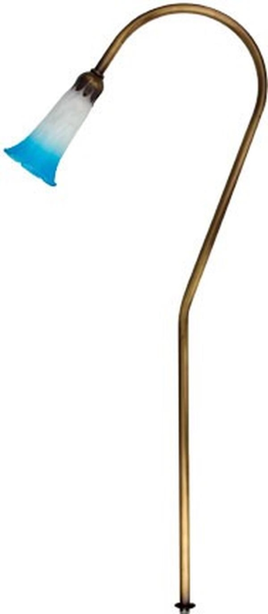 LV114-BLUE-L3-AMB-ABS 12V G4 LED 3W Amber Cast Brass Blue Flower Glass Path Light, Antique Brass