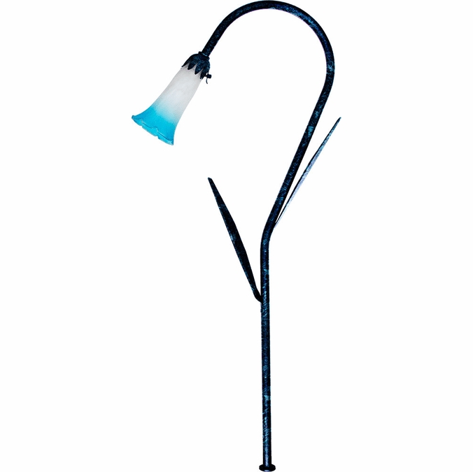 LV114L-BLUE-L3-30K-VG 12V G4 LED 3W 30K Cast Brass Blue Flower Glass Path Light with Leaf, Verde Green