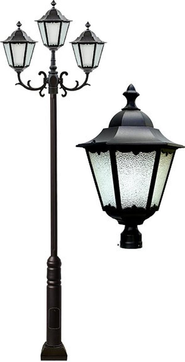 GM8123-L90-65K-B 85V-265V E26 3X LED 30W 65K Cast Aluminium 3 Post Top Light Fixture Pole Plus Base, Black