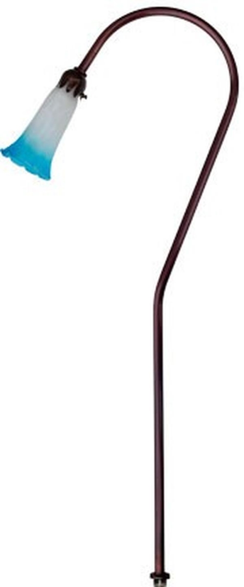 LV114-BLUE-L3-AMB-B 12V G4 LED 3W Amber Cast Brass Blue Flower Glass Path Light, Black