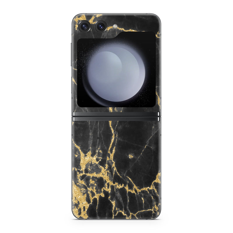 SGZFLP5-BLACKGOLD Samsung Galaxy Z Flip5 Skin - Black Gold Marble -  Decal Girl