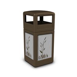 42 gal Waste Container with Dome Lid & Stainless Steel Panels Cattails, Brown