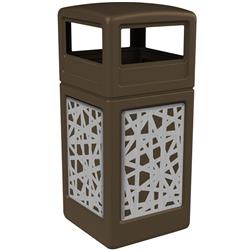 42 gal Brown Trash Receptacle with Stainless Steel Intermingle Panels & Dome Lid