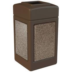 720355 42 gal Square StoneTec Trash Receptacle, Brown with Riverstone Panels
