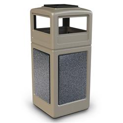 Commercial Zone 720517K 42 gal StoneTec Ashtray-Lid Square Waste Container, Beige with Pepperstone Panels