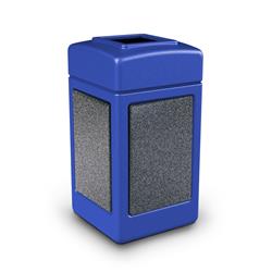 Commercial Zone 720331K 42 gal StoneTec Open-Top Square Waste Container, Blue with Pepperstone Panels