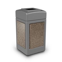Stone Tec Open-Top 42 gal Square Waste Container, Gray with Riverstone Panels