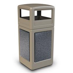 42 gal StoneTec Dome-Lid Square Waste Container, Beige with Pepperstone Panels