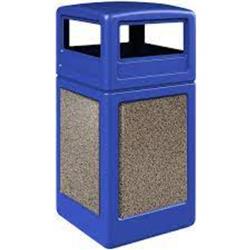 Commercial Zone 720432K Stone Tec Dome-Lid 42 gal Square Waste Container, Blue with Riverstone Panels