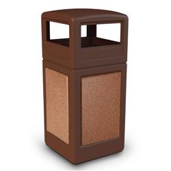 42 gal StoneTec Dome-Lid Square Waste Container, Brown with Sedona Panels