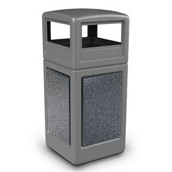 42 gal StoneTec Dome-Lid Square Waste Container, Gray with Pepperstone Panels