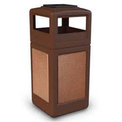 Commercial Zone 720525K 42 gal StoneTec Ashtray-Lid Square Waste Container, Brown with Sedona Panels