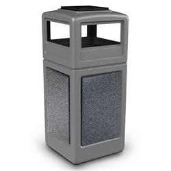 Commercial Zone 72054899K 42 gal StoneTec Ashtray-Lid Square Waste Container, Gray with Pepperstone Panels