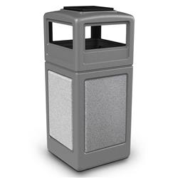 Commercial Zone 720545K Stone Tec Ashtray-Lid 42 gal Square Waste Container, Gray with Riverstone Panels