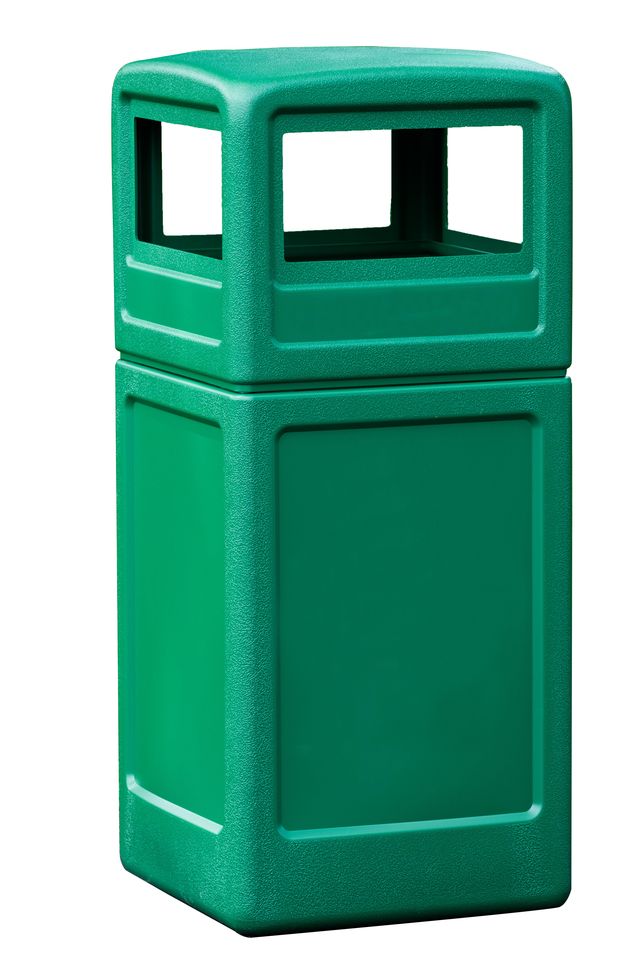 732953 PTEC 42 gal Square Green Trash Receptacle with Dome Lid