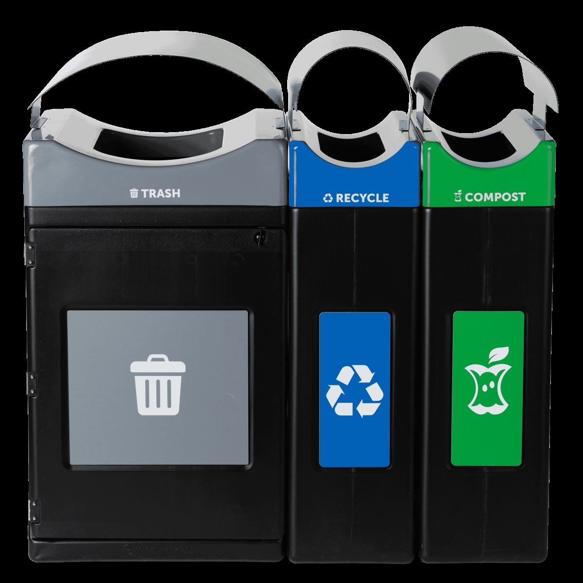 Avante Series Triple Stream 55 gallon Black Trash/Recycling/Composting 30 gallon Containers w/ Canopy Top