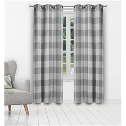 Picture of Blackout 365 AARO 16150D=12 Grommet Curtains - Window Curtain Panel Set - Buffalo Plaid Gingham Checkered - 2 Panels - 37&quot;W x 96&quot;L - Grey