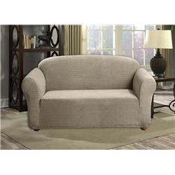 Picture of Quick Fit HACT2=6 /10218 Reversible Sofa Cover  Couch Covers - Water Resistant Furniture Slipcover Great For Kids  Dogs  Pets - Velvet Stretch - Loveseat - Taupe