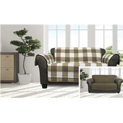 Picture of Quick Fit ALCT2=6 /13852 Reversible Sofa Cover  Couch Covers - Water Resistant Furniture Slipcover Great For Kids  Dogs  Pets - Buffalo Plaid Gingham Checkered - Loveseat - Taupe