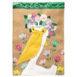 M011795 Flag Welcome Floral Pelican 13x18