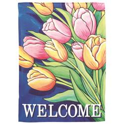 M080188 Flag Welcome Tulips Polyester 13x18