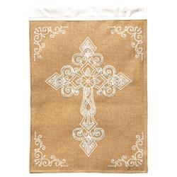 M001748 Flag White Cross Burlap Polyester 29x42