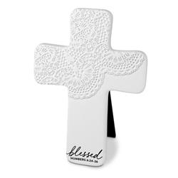 11965 Tabletop Cross Lace Textured Blessed