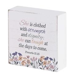 TPLK33-248 Tabletop Plaque She Is Clothed 3x3