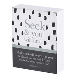 TPLK34-326 Tabletop Plaque Ask Seek Knock White 3x4