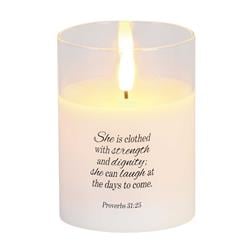 DPGC-04-100WH LED Candle She Is Clothed 4in