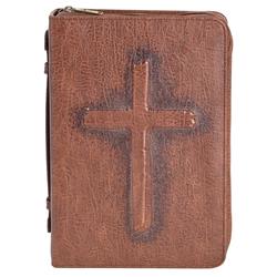 28267L Bible Cover Vintage Cross Brown Large