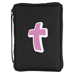 BCK-M1010 Bible Cover Pink Cross Black Medium