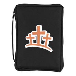 BCK-L1012 Bible Cover Orange Crosses Black Large