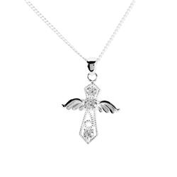 73-8064P ANGEL CROSS CZ STONES SILVER PLATE 18'CH