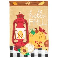 M011843 13 x 18 in. Hello Fall Lantern Polyester Double Applique Garden Flag