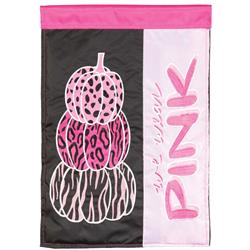M011836 13 x 18 in. Pumpkin Stack We Wear Pink Double Applique Garden Flag